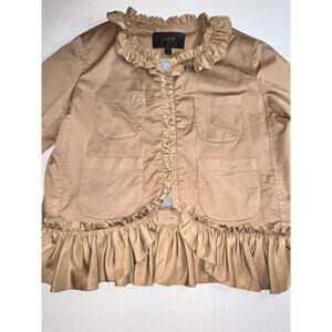 J Crew Womens Cotton Ruffle Trim Long Sleeve Open Front Jacket khaki Size 10